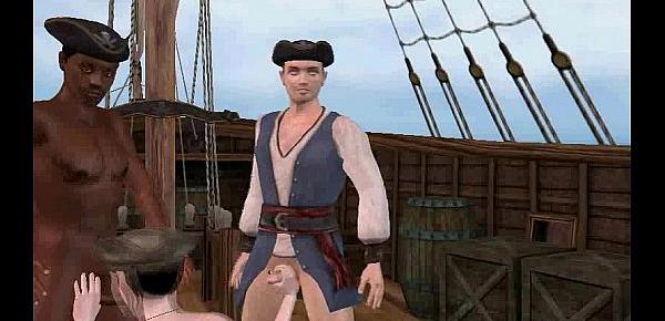  Foxy 3D cartoon pirate babe sucking on two cocks
